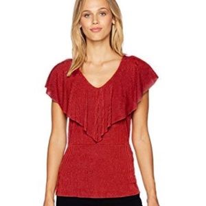 NWT Adriana Papell Sparkle Red Ruffle Blouse